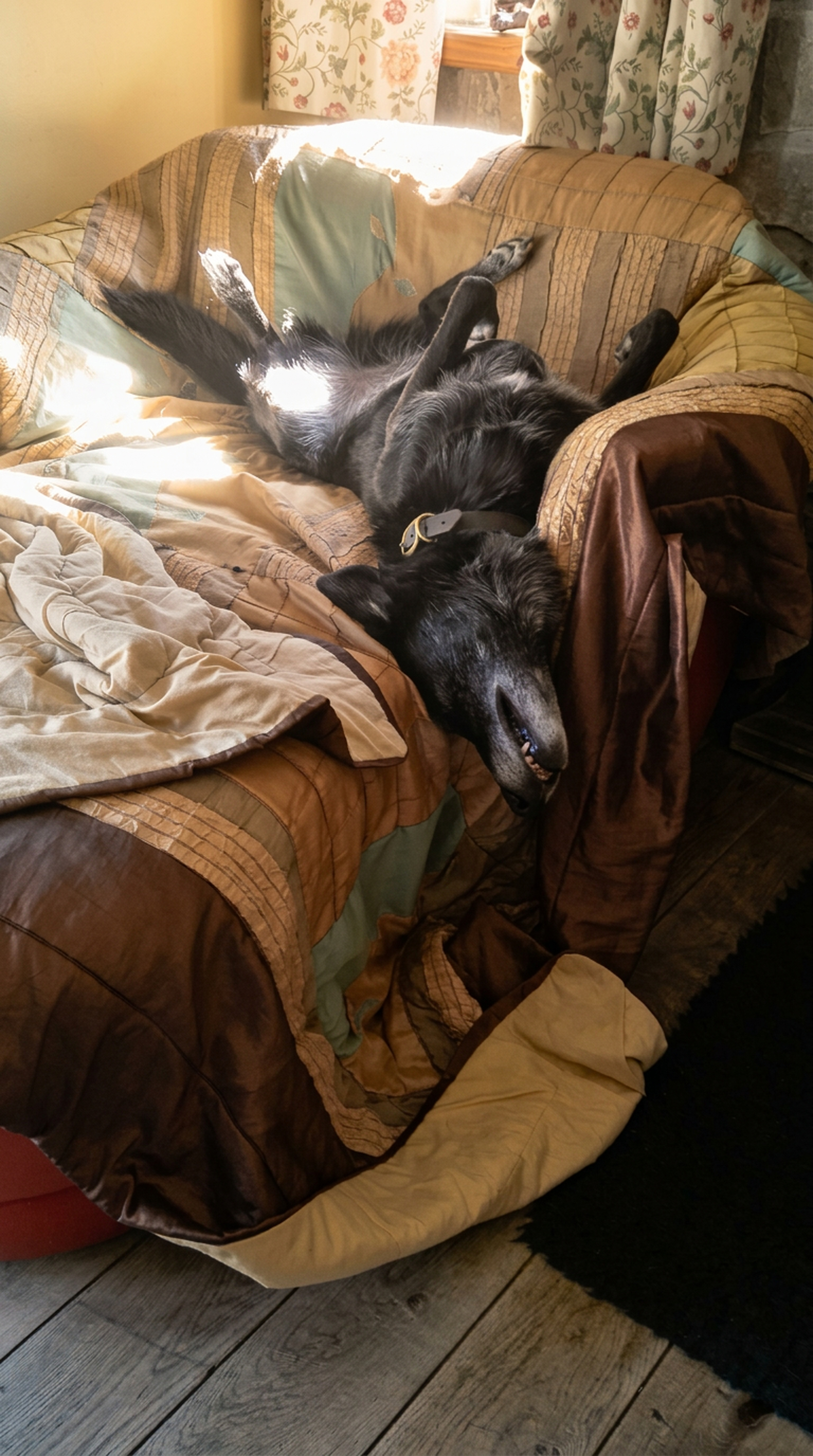 Greyhound asleep on a KosieCare raised dog bed