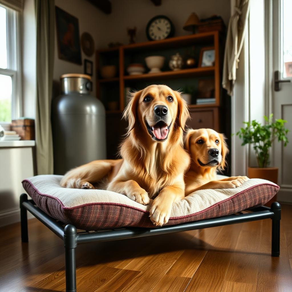 Golden retriever resting on a KosieCare raised dog bed